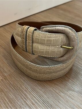 Talbots Beige Croc-Embossed Leather Belt with Covered Buckle medium